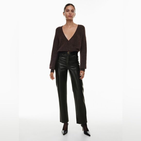 NWT Aritzia Wilfred Melina Pant in Japanese vegan leather black size 12 - Picture 1 of 10